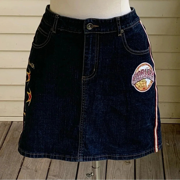 Fubu Harlem Globetrotters Denim Skirt Size 11/12 Vintage Jean Mini Basketball - Picture 1 of 10